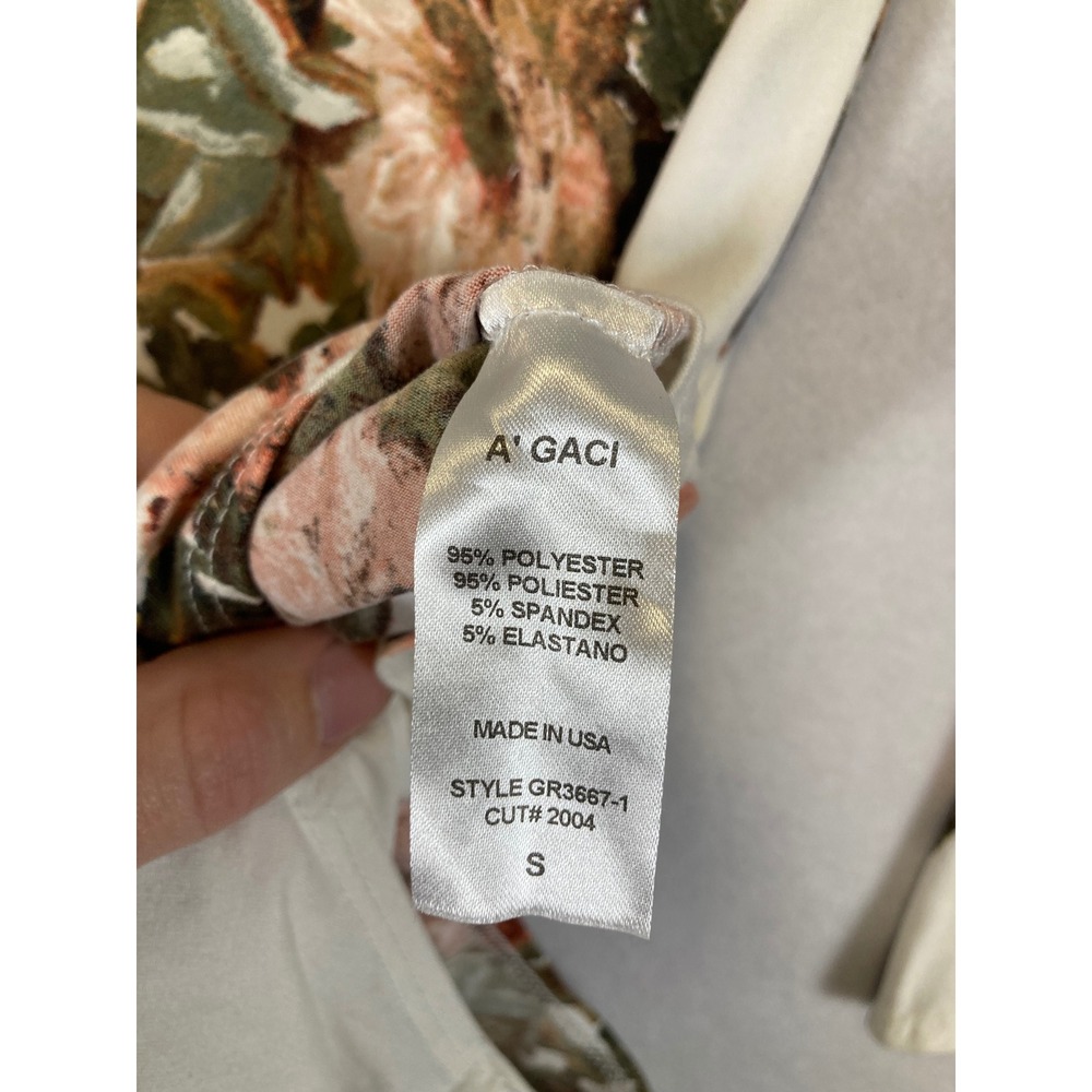 Whimsical Romantic Floral A'GACI Women Small Cream Rust Bell Sleeve Bodysuit - Picture 8 of 9